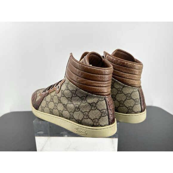 Gucci High Top Crocodile trim Brown Guccisima 10.5/11-USA - Picture 5 of 15